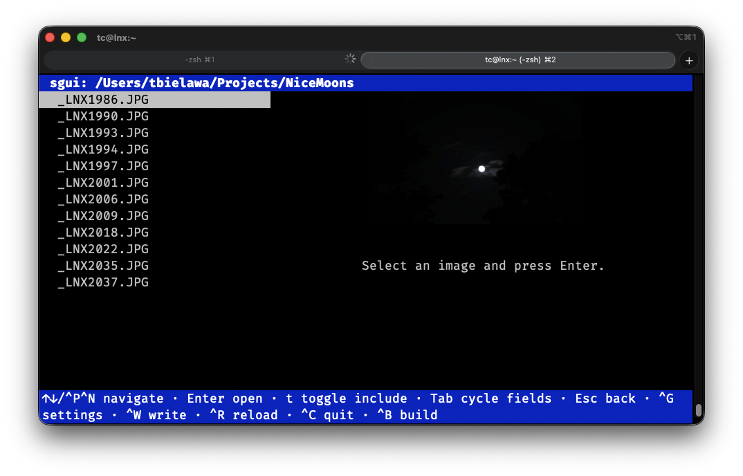 The sgui landing screen